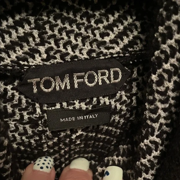 Excellent Tom Ford Black and White Chevron Cashmere & leather Sweater size XS - Picture 2 of 8